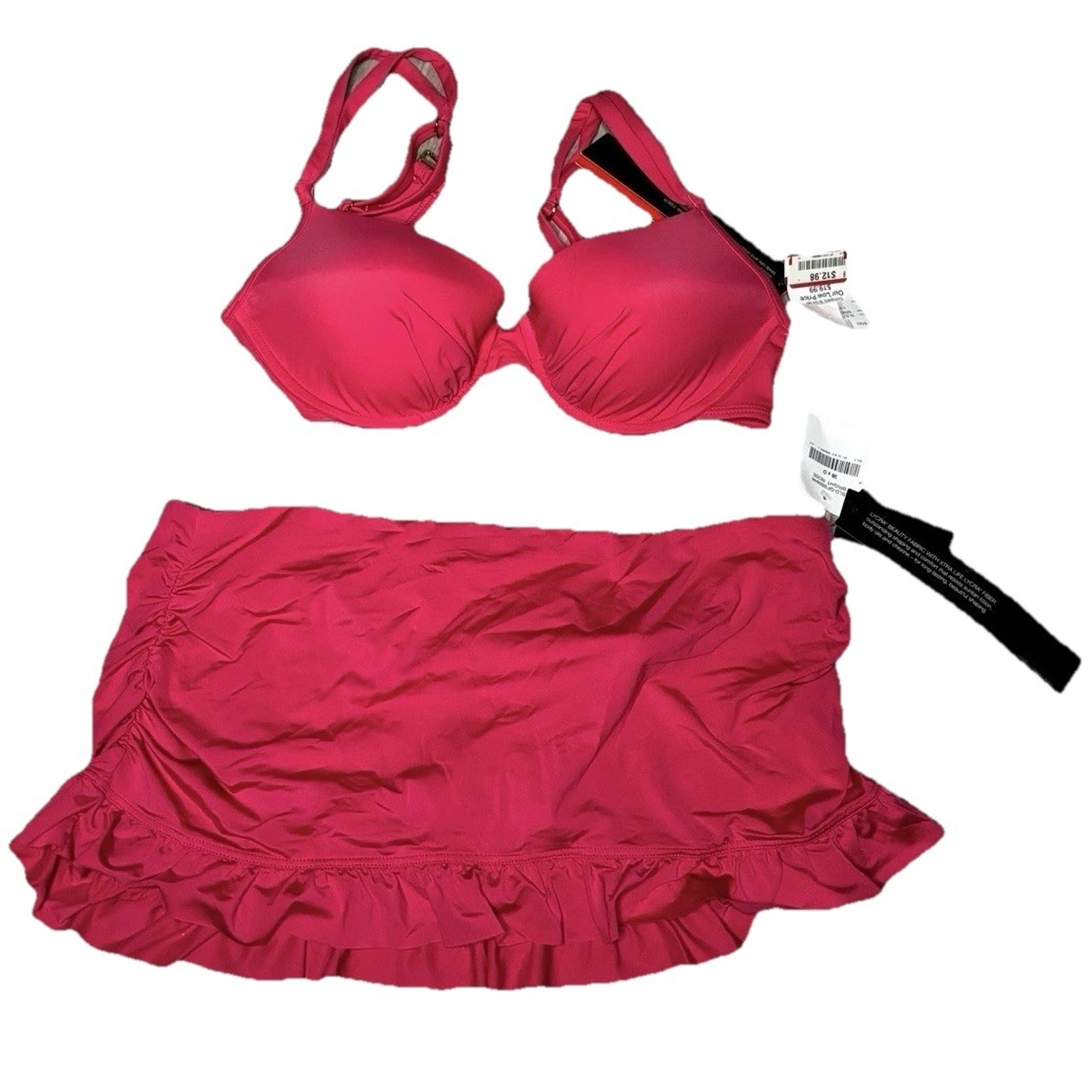 Jantzen Womens Bikini With Underwire Top & Skirt Pink Swimsuit Size 34dd /14